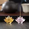 Suporte para vela de incenso de lótus de vidro borossilicato alto, Buda dourado na frente, lâmpada de manteiga de Buda, ornamentos para casa