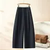 Pantalones casuales de pierna ancha de cintura alta para mujer, versátiles, pantalones largos rectos holgados, ocultan imperfecciones, adelgazantes, estilo para ir al trabajo, color liso, buena caída, transparentes