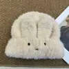 Chapéu de Pelúcia Fofo com Orelhas de Coelho para Mulheres, Quente e à Prova de Frio para o Inverno, Proteção para as Orelhas, Chapéu de Tricô Cartoon que Afina o Rosto