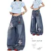 Pantalones vaqueros tridimensionales de estrella estilo americano para mujer, diseño de verano, pantalones anchos rectos holgados, pantalones casuales relajados