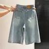 Jeans retro de pierna ancha para mujer petite, estilo de verano fino, holgados y adelgazantes, hasta la rodilla, adecuados para cuerpo tipo pera, pantalones cropped