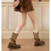 Botines de diseño de hebilla de nicho para aumentar la altura, para mujer, versátiles, de punta redonda, hasta la pantorrilla, botas de equitación retro para otoño