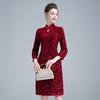 Vestido de Terciopelo de Shenzhen para Personas de Mediana Edad y Mayores, Vestido de Banquete Pequeño, Suegra y Suegra, Falda de Lentejuelas Bordadas, Envío Directo