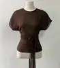 Camisa Elegante Coreana de Verano con Cuello Redondo, Cintura de Corbata, Pliegues, Manga Corta, Efecto Adelgazante y Top Elegante Texturizado