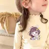 Camiseta Térmica Base para Niña con Bordes Fruncidos, Camiseta de Manga Larga Otoño e Invierno, Top Cálido Ajustado de Cuello Medio Alto para Niños Ins