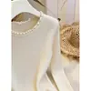 Estilo suave e casual, blusa de tricô com babados e mangas compridas na cor damasco para mulheres, nova coleção de outono, extremamente valorizadora e bonita, versátil e moderna