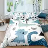 Amazon transfronterizo juego de tres piezas lindo estampado de dinosaurio de dibujos animados poliéster ropa de cama comercio exterior textil para el hogar al por mayor