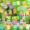 Huevos de Pascua Colgando en el Patio, Decoraciones Colgantes de Plástico de Doble Cara con Forma de Huevo Grandes y Coloridos para Exteriores