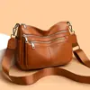 Bolsa transversal transfronteiriça feminina 2025 nova couro genuíno grande capacidade multi-compartimentos camada superior bolsa de couro bovino bolsa de ombro feminina moderna