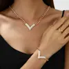 Moda Popular Transfronteriza Europea y Americana Personalizada Metal Geométrico Collar Creativo Simple Metal Collar Pulsera Juego de Joyería