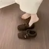 Mocasines grises para mujer, completamente cerrados, con plataforma para aumentar la altura, estilo Birkenstock, perfectos para otoño e invierno, con forro de felpa, versátiles para el uso diario y que proporcionan calor.