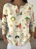 Sudadera con Botones y Cuello en V de Nuevo Estilo Transfronteriza de Manga Larga Otoño e Invierno con Estampado Moda Personalizada Chaqueta Suéter Casual para Mujer
