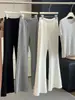 Pantalones de mujer de cintura alta, fluidos, ligeramente acampanados para verano, seda de hielo fina, adelgazantes, con cordón, casual, para yoga, rectos, de pierna ancha, algodón nube