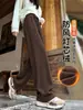 Pantalones de pana para mujer otoño e invierno 2026 estilo nuevo con felpa interior rectos casuales tipo pants talla petite color café versión estrecha pantalones de pierna ancha