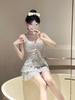 Traje de Baño sin Espalda para Mujer Retro Polo Vestido Dulce para Aguas Termales Conservador Adelgazante Cubre Vientre Cuerpo Deseo Puro Nuevo Traje de Baño