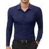 Camisa Polo Masculina Branca de Manga Longa com Botões, Tecido Elástico em Quatro Direções, Venda Quente Transfronteiriça, Bestseller de Negócios, Impressão Digital Amazon