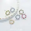 Nuevos Pendientes Sencillos de Círculo con Spinela Azul Claro y Corindón Rojo Moda Pequeños Frescos Pendientes de Circonita Verde Oliva para Mujer