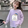 Camiseta de Algodão Puro para Crianças Primavera e Outono, Top Estiloso e Macio Estampado para Meninas, Camiseta Básica de Manga Longa para Meninos, Roupa Infantil
