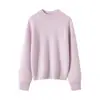 Estilo Sencillo Cuello Redondo Medio Alto Tejido de Cachemira para Mujer Holgado Manga Larga Capa Base Engrosada Suéter de Manga Larga para Mujer