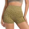 Shorts Deportivos de Verano de Cintura Alta con Control de Abdomen de Venta Caliente Transfronterizo Europeo y Americano, Shorts Durazno con Estampado de Leopardo, Shorts para Correr, Fitness, Yoga