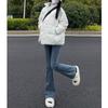 Jeans de Micro-La Engrosados con Forro de Lana para Mujer Moda Otoño e Invierno Combinan con Todo Nuevo Estilo Americano Cintura Alta Adelgazantes Pantalones de Campana en Forma de Herradura