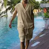 Temu Conjunto Casual Confortável de Tricô Jacquard Masculino Verão Solto Sem Mangas Camiseta Shorts Conjunto Masculino 25 Novo Estilo de Verão