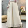 Novas Calças de Pernas Largas com Caimento de Camada Dupla Estilo Chinês Femininas Cintura Alta Caimento Soltas Casuais Calças de Fada Emagrecimento Plus Size Calças Longas Femininas