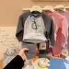 300 Conjunto de Pijamas Cálidos de Punto de Algodón Colorido Engrosado de Felpa Raglán Sin Costuras para Niños, Ropa para el Hogar