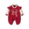 Ropa para Bebés Niñas, Mameluco de Primavera y Otoño, Atuendo para Celebración de Luna Llena y Cien Días, Mameluco para Recién Nacidos, Mameluco de Año Nuevo, Traje para Gatear