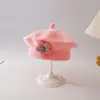Boina para Niña para Otoño e Invierno, Lindo Moño Bordado, Sombrero de Lana Cálido y a Prueba de Viento, Boina de Tejido para Bebé Niña