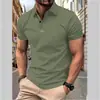 Nueva Camiseta de Verano para Hombre Moda Sencilla Versátil Camiseta de Manga Corta Color Sólido Cuello Solapa Manga Corta