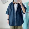 Camisa de Mezclilla Retro Estilo Hong Kong Verano para Hombre Marca de Moda Camisa de Manga Corta Juventud Holgada Casual Ropa de Trabajo Chaqueta Delgada