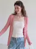 Cárdigan de punto estilo coreano para mujer, con cuello en V, botones de concha, manga larga, fino para verano, amigable con la piel, transpirable, adecuado para protección solar y ambientes con aire acondicionado