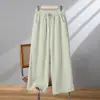 Pantalones de algodón y lino para mujer, colección de verano 2026, ligeros, transpirables, estilo casual, talla grande, corte holgado, pantalones de pierna ancha fluidos