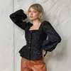 Camisa Jacquard de Alta Gama Estilo Francés 2026 Nueva Blusa para Mujer de Cuadrado con Mangas Abullonadas Moda Femenina Primavera