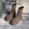Botines de Estilo Francés para Mujer Otoño e Invierno 2024 Nuevos Botines Cortos Elásticos de Gamuza con Suela Gruesa, Tacones Gruesos y Punteras Redondas, Botines Ajustados, Botines Arrugados