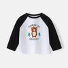 Camiseta de manga comprida para meninos, primavera e outono, nova moda infantil estilo ocidental, blusas com estampa de água, camisa de base de algodão puro para meninas