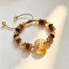 Pulsera Estilo Étnico Chino Nuevo marrón con Cuentas Hebilla Ping An para Pareja Pulsera Ajustable con Sensación Cool Antigua