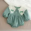 Ropa para Gatear de Bebé Estilo Coreano Primavera y Otoño Nueva Mameluco de Niña con Cuello Bordado de Manga Larga Ropa Linda Holgada