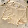 [Atacado] Cuecas Boxer Nude para Mulheres, Seda Gelada Cintura Média-Alta, Comprimento Estendido, Controle de Barriga, Cobre o Quadril, Roupa Íntima para Mulheres Jovens, Estilo Feminino