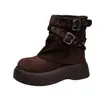 Botines estilo retro de piel de oveja color marrón Melard para mujer, con suela gruesa, que aumentan la altura, botines cortos, plisados, botines apilados, botines de tubo