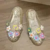 Zapatos de Gelatina para Mujer Moda Dopamina 2026 Sandalias de Cristal Dulce Decoración Transparente de Flores Estilo Coreano Nuevos Zapatos Planos de Verano