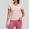 Nuevo Top Deportivo Básico de Color Durazno con Cuello en V de Manga Corta Juyitang para Mujer, Transpirable, Ajuste Delgado, para Fitness, Running, Yoga