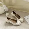 Zapatos Mary Jane Chuyuji de estilo francés, satinados, punta redonda, con lazo, tacón grueso, para mujer, con una sola tira y tacón alto.