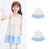 Falda Infantil Balabala 2024 Nuevo Vestido de Verano Vestido para Niñas Moda Color Contrastante Encaje Cuadros Falda Tirantes