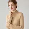 Capa base de punto de color liso, con cuello semi alto y ribete de encaje para mujer, nuevo suéter ajustado otoño/invierno, top de forro polar Andy