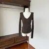 Elegante suéter de punto ajustado de manga larga para mujer, cuello en V, ceñido a la cintura, camiseta básica, top para mujer, nuevo modelo otoño/invierno 2026