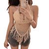 Camisola Encriptada para Mujer con Cordones Tejida con Aberturas Espalda Descubierta Hermosa Camiseta Tubo Sexy para la Playa Conjunto de Dos Piezas para Vacaciones