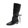 Botas vaqueras retro de ante para mujer, otoño/invierno, nuevas, a la moda, botas altas con tacón oculto, botas de tacón apilado estilo francés
