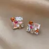 Açúcar Quadrado Sal Marinho~ Brincos de Pérola Quadrados Patchwork com Pedras de Diamante Brilhantes Moda Elegante de Nicho Acessórios de Orelha de Luxo Leve de Alta Qualidade